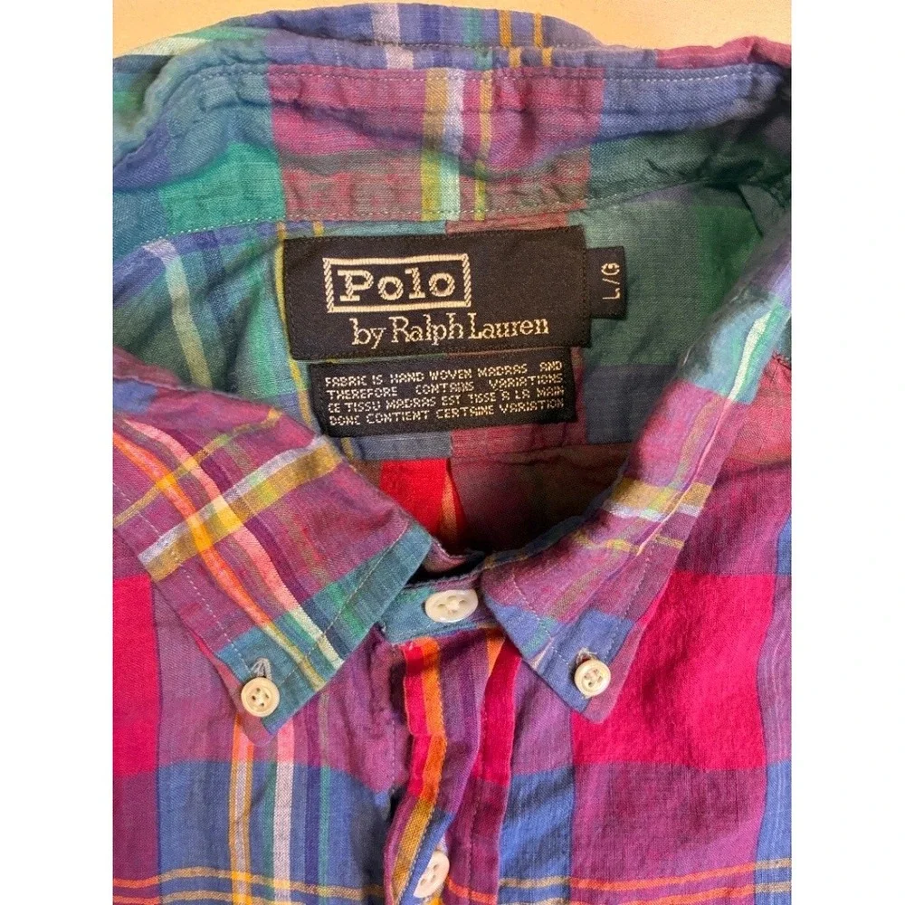 Polo Ralph Lauren Men's L Short Sleeve Plaid Button Down Shirt Multicolor